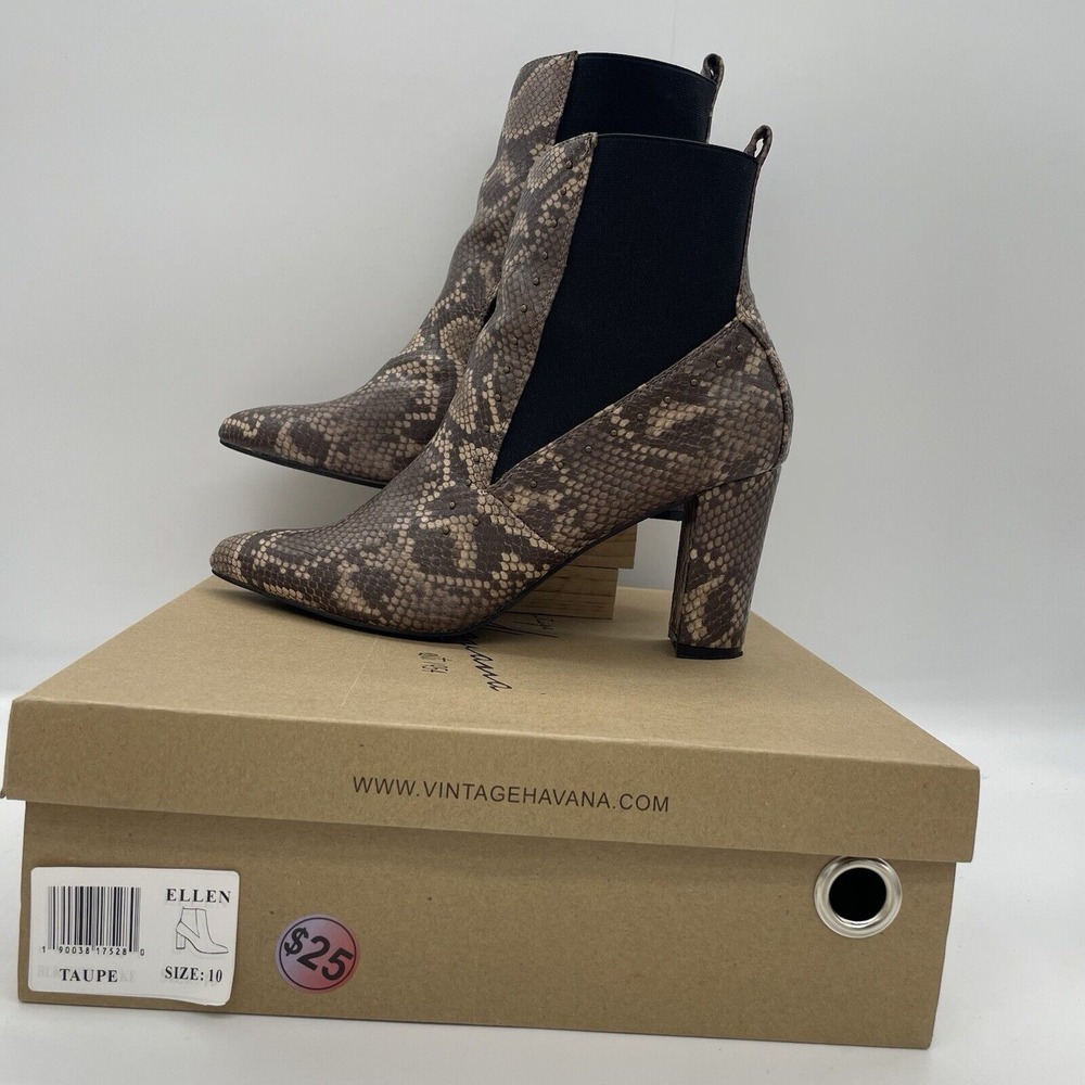 Vintage Havana Womens Size‎ 10 Ellen Taupe Snakeskin Pointed Toe Booties Heels